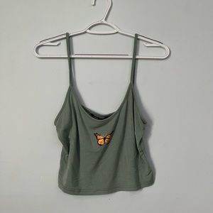Green Butterfly Cropped Tank